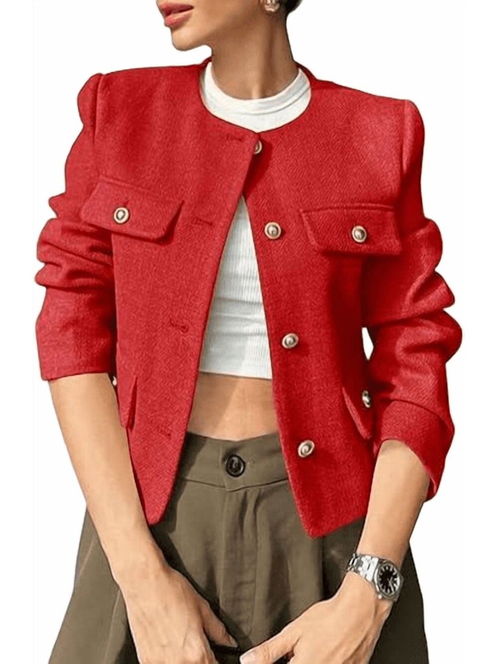 IMILY BELA SUIT JACKET RED W/BRASS BUTTONS  S